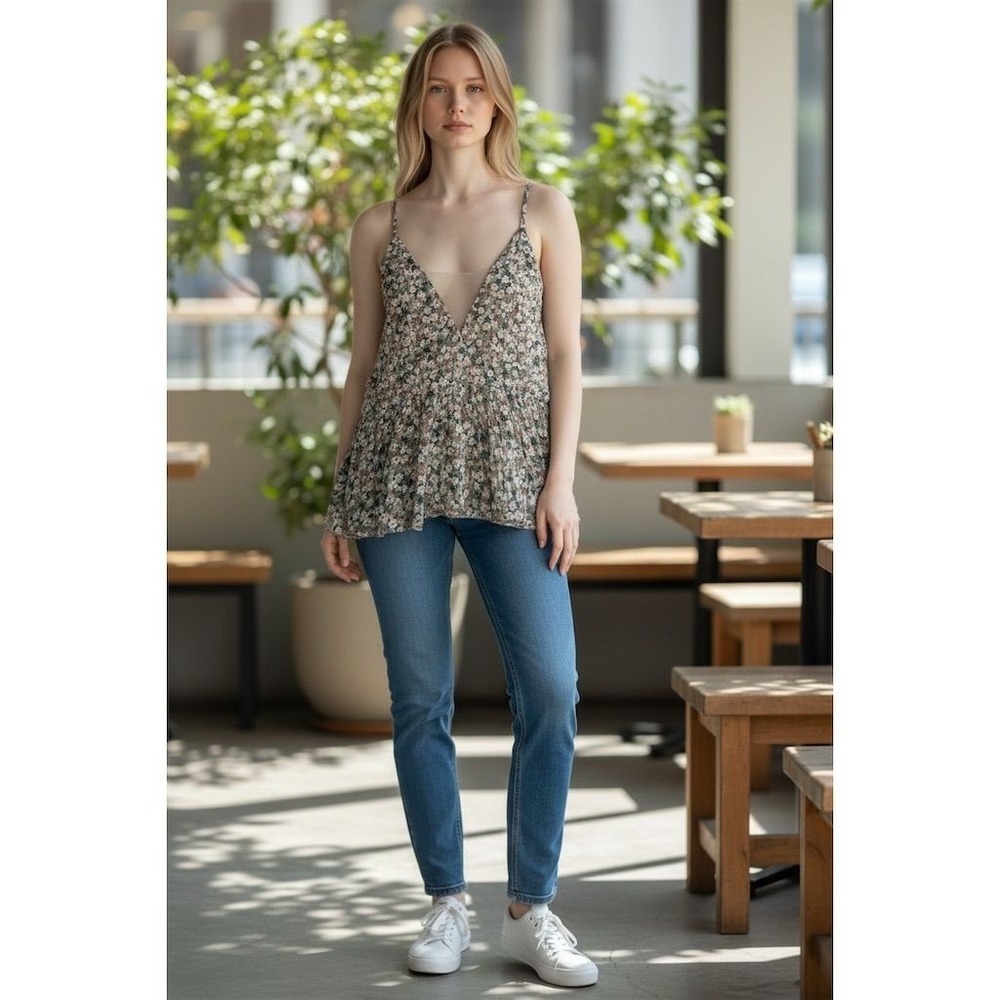 En Crème Women's Floral Print Cami Top Multicolor Size L feminine flowy camisole